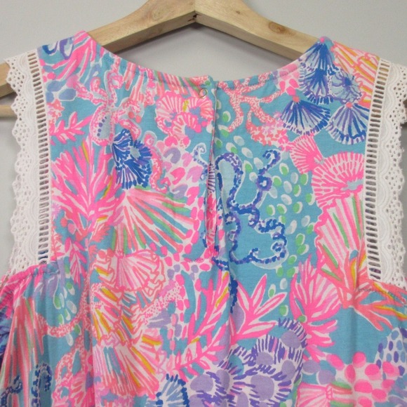 Lilly Pulitzer Girls Mini Agee Romper Dress XL Pink Cotton Sleeveless Beach 176 - Picture 8 of 12